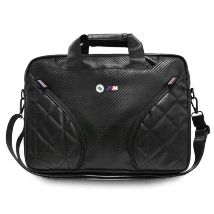 PU Leather M Collection Computer Bag 15” with Metal Logo – Black